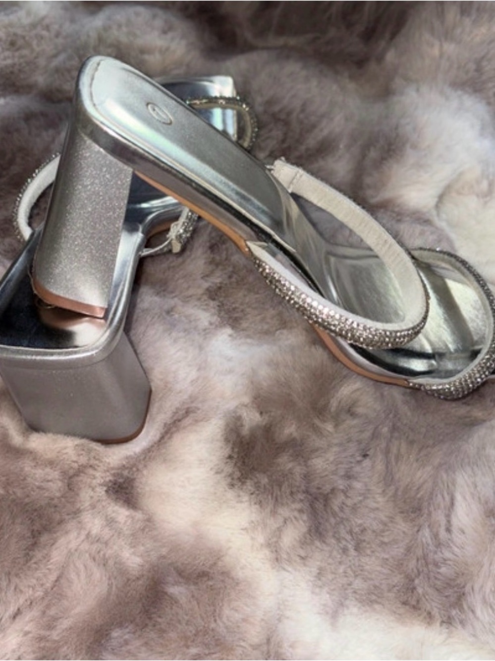 Silver Rhinestone Block Heel Sandals - Women size 7